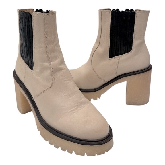 Free People James Chunky Heel Chelsea Boot Cream  Leather size 39 US 9 - Picture 9 of 15